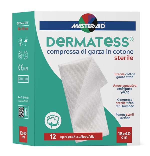 GARZA COMPRESSA MASTER-AID DERMATESS COTONE 18X40CM 12 PEZZI - FARMAPRIME