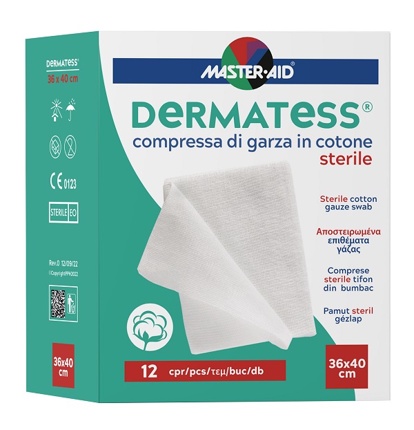GARZA COMPRESSA MASTER-AID DERMATESS COTONE 36X40CM 12 PEZZI - FARMAPRIME