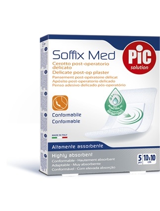 CEROTTO PIC SOFFIX MED IN TNT CON TAMPONE CENTRALE ASSORBENTE STERILE MONOUSO 10X10 CM ANTIBATTERICO 5 PEZZI - FARMAPRIME