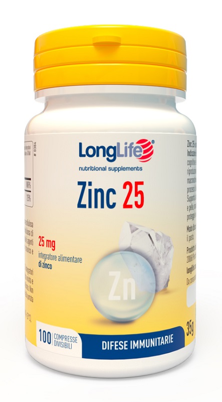 LONGLIFE ZINC 25 MG 100 COMPRESSE DIVISIBILI - FARMAPRIME