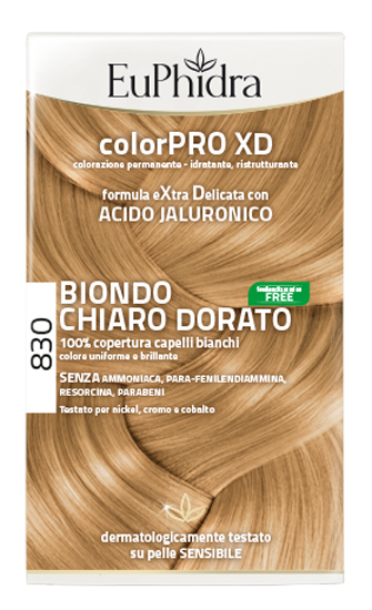 EUPHIDRA COLORPRO XD 830 BIONDO CHIARO DORATO GEL COLORANTE CAPELLI IN FLACONE + ATTIVANTE + BALSAMO + GUANTI - FARMAPRIME