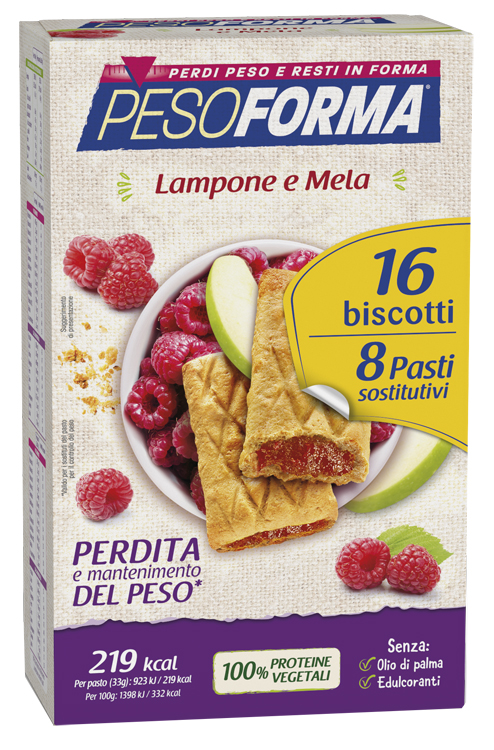 PESOFORMA BISCOTTI LAMPONE E MELA 16 BISCOTTI X 33G 8 PASTI SOSTITUTIVI - FARMAPRIME