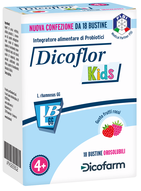 DICOFLOR KIDS 18 BUSTINE OROSOLUBILI GUSTO FRUTTI ROSSI - FARMAPRIME