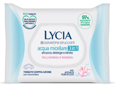LYCIA SALVIETTINE STRUCCANTI ACQUA MICELLARE 3 IN 1 20 PEZZI - FARMAPRIME