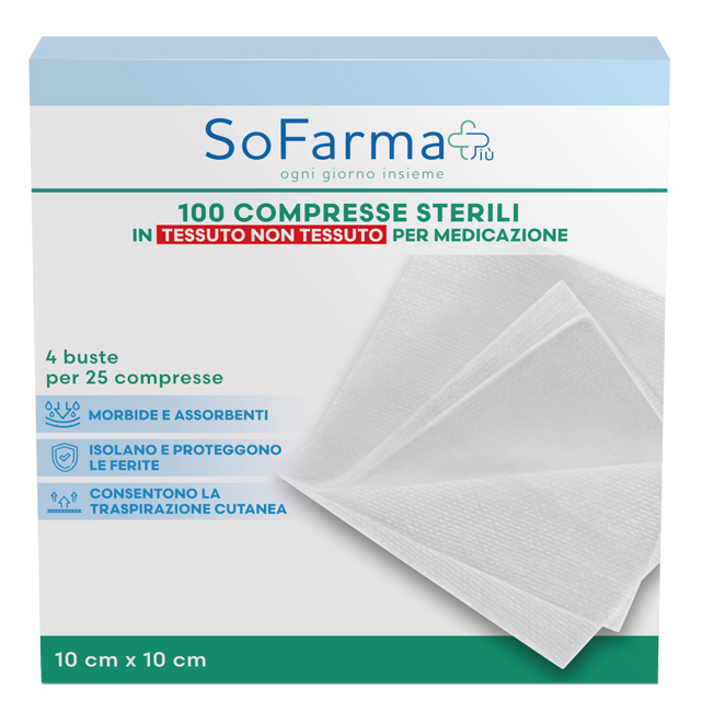 GARZA COMPRESSA IN TNT 10X10 CM 100 PEZZI SOFARMAPIU' - FARMAPRIME